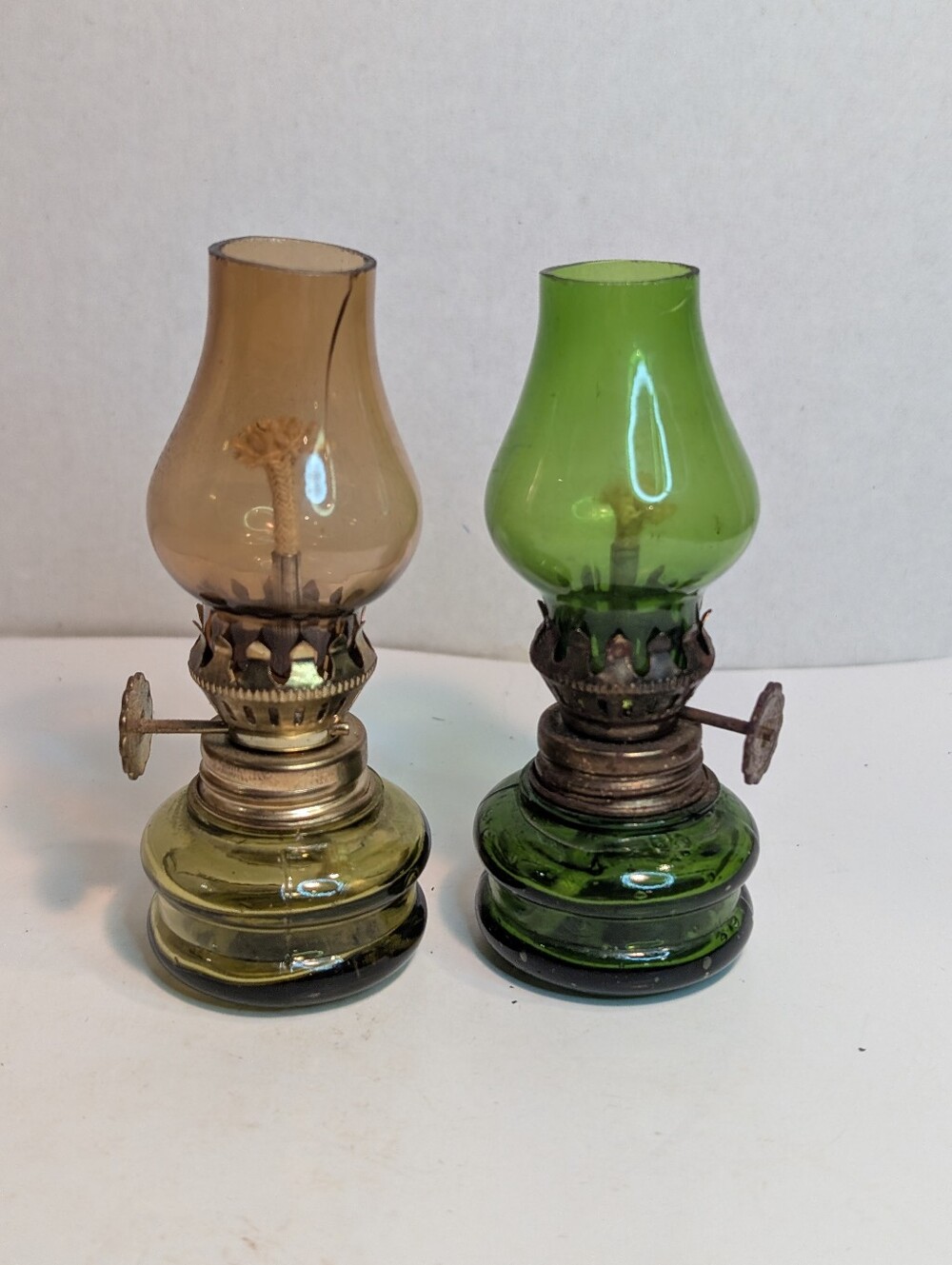 Miniature Vintage MADE IN HONG KONG Glass Oil Lamps Set of 2